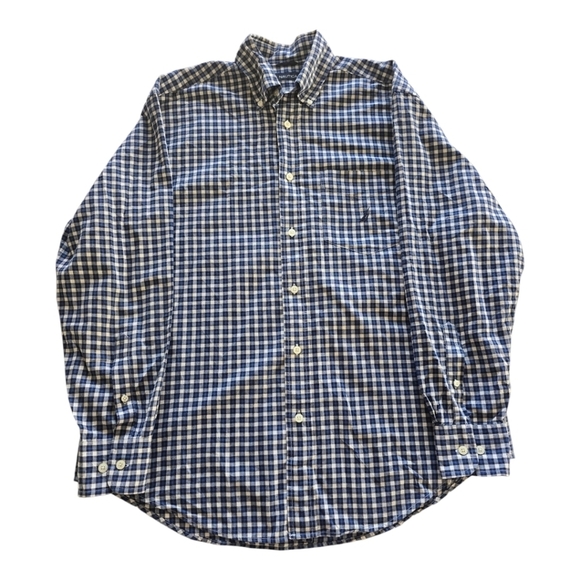 Nautica Shirt Men M Plaid Blue White Button Up Long Sleeve Collared Logo… - Picture 1 of 12